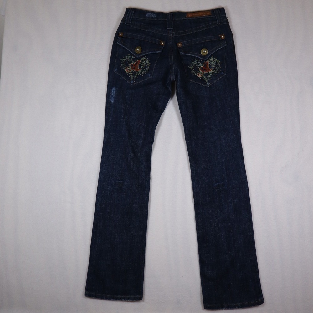 A Jeans Low Rise Flare Jeans Women's 5 Dark Wash Y2K Grunge Skater Alt Emo Punk - Picture 5 of 8